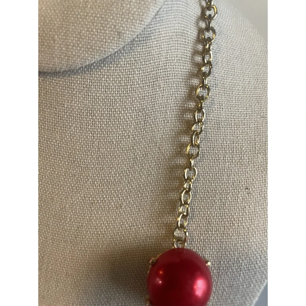 Red Bubble Statement Necklace Earrings Set Bib Multi Strand Chunky Bead Fashion